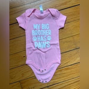 Pink Baby One-Piece Bodysuit with 'My Big Brother Has Paws' Graphic